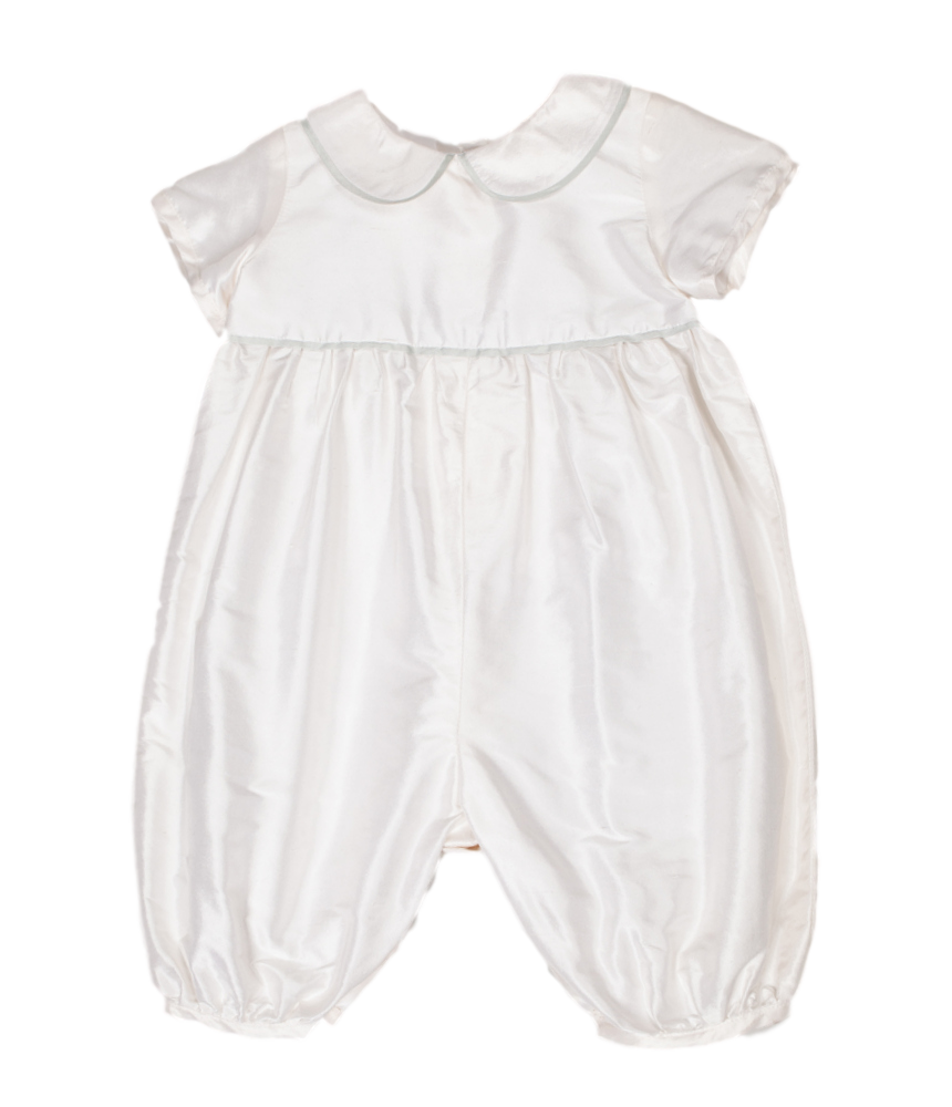 Christening - Lucas White Silk Romper