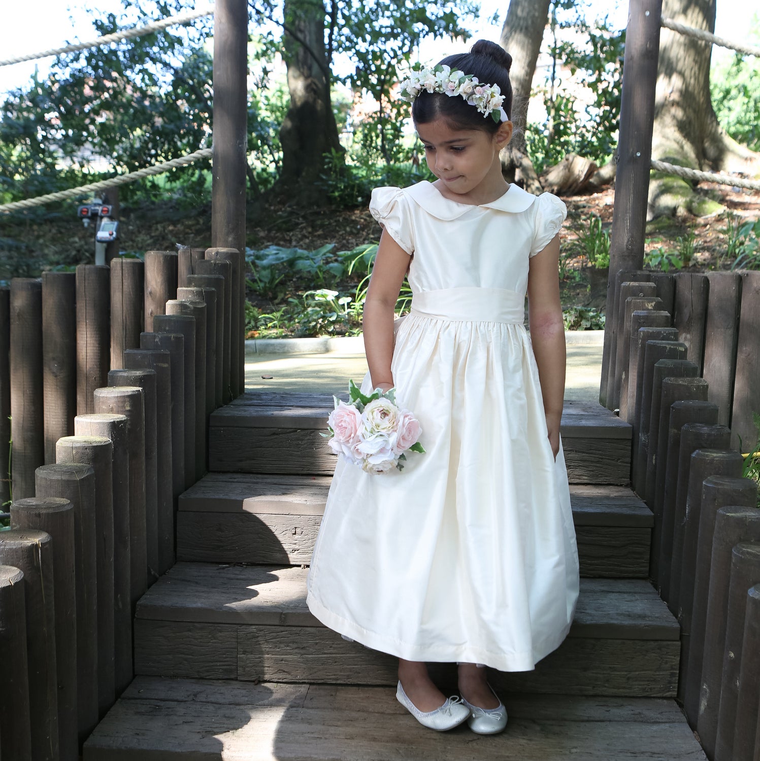 White Silk Flower Girl Dress with Sash Classic Wedding Dress Flower Girl –  Strasburg Children