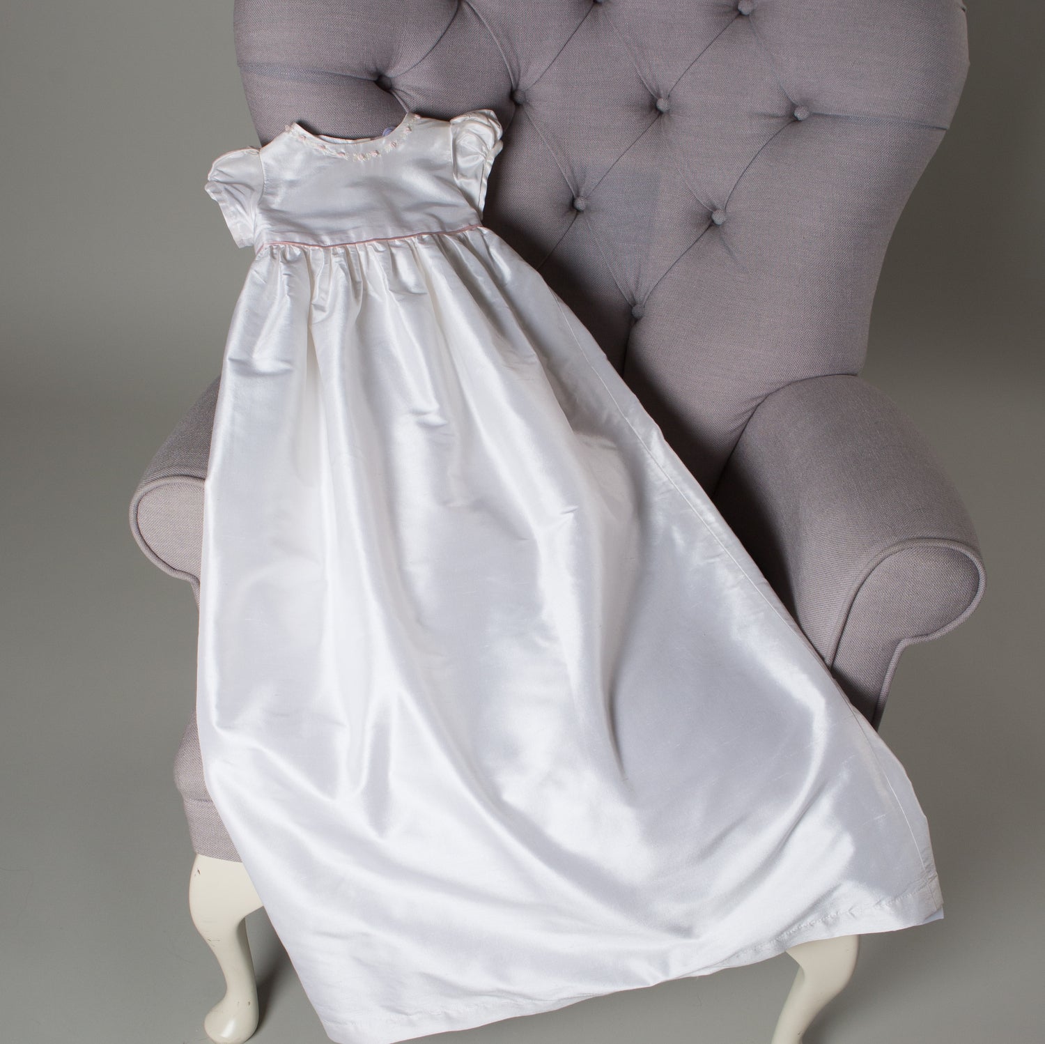 NEW Sarah Louise Ivory Silk Christening Gown with Pleated Front and  Embroidered Cross with Long Sleeves or Short Sleeves
