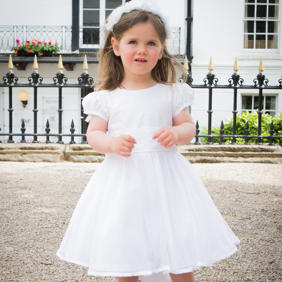 Silk dress with pink scallop - Dress for girls | Girls online dresses | Silk flower girl dress